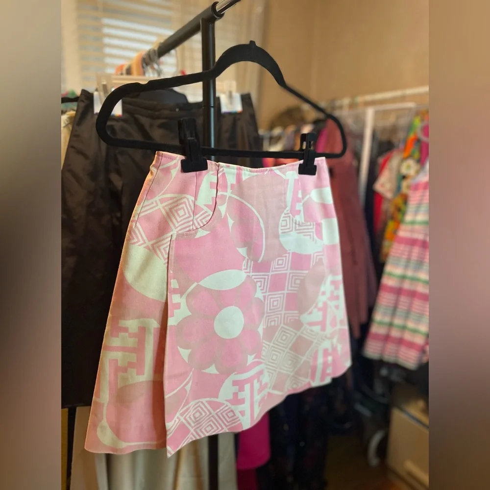 VTG Pink Floral Geometric A-Line Mini Skirt Gordon of Philadelphia - Picture 1 of 10